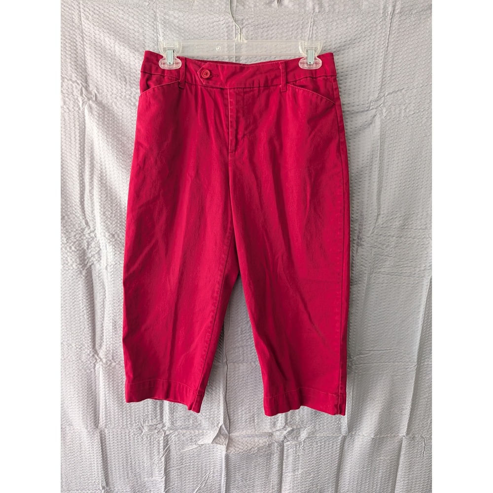 St Johns Bay Womens Red Stretch Capri Cropped Pants Size 4